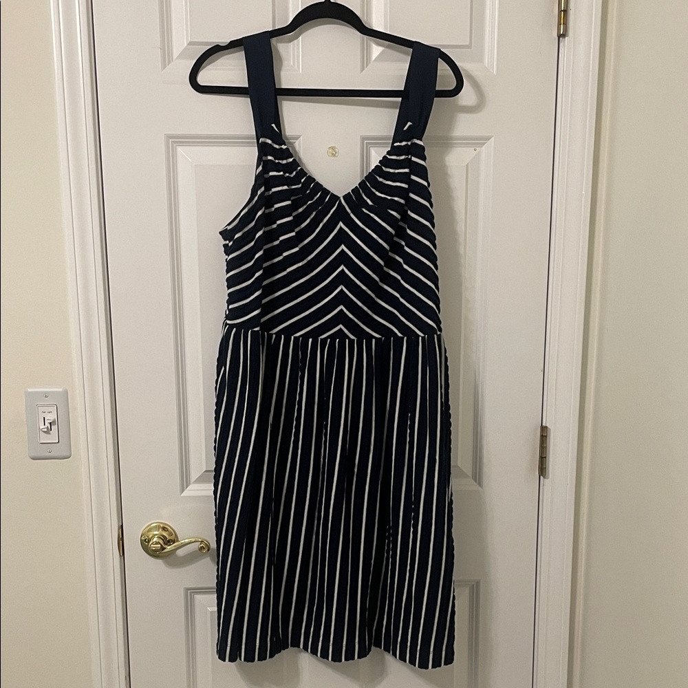 LOFT Plus 20 Navy and White Striped Dress